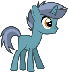 Size: 690x727 | Tagged: safe, artist:lightningbolt, derpibooru exclusive, oc, oc only, oc:timhortons, pony, unicorn, g4, .svg available, blank flank, colt, frown, male, profile, show accurate, simple background, solo, svg, teenager, transparent background, vector