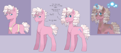 Size: 4000x1744 | Tagged: safe, artist:pikokko, oc, oc only, oc:marshall (marshmallow), oc:pickaxe, apron, blank flank, brothers, clothes, dialogue, facial hair, goatee, offspring, parent:pinkie pie, parent:pokey pierce, parents:pokeypie, reference sheet, solo