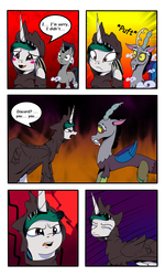 Size: 3000x5000 | Tagged: safe, artist:astroanimations, discord, king sombra, princess celestia, comic:celestia's yearning, g4, blushing, cloak, clothes, comic, crying, male, reformed, ship:celestibra, shipping, straight