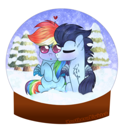 Size: 1024x1024 | Tagged: safe, artist:northlights8, rainbow dash, soarin', pony, g4, blushing, colored wings, colored wingtips, heart, male, ship:soarindash, shipping, snow globe, straight