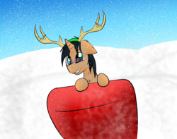Size: 3800x3000 | Tagged: safe, artist:scarrly, antlers, chrtismas, high res, sleigh, snow, snowfall, solo