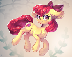 Size: 1088x871 | Tagged: safe, artist:locksto, apple bloom, earth pony, pony, g4, adorabloom, apple bloom's bow, big ears, bow, cute, cutie mark, ear fluff, female, floppy ears, hair bow, looking at you, solo, the cmc's cutie marks