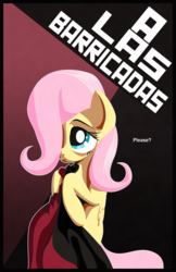 Size: 3300x5100 | Tagged: safe, artist:aaronmk, fluttershy, g4, anarchy, female, hair over one eye, poster, solo, spanish