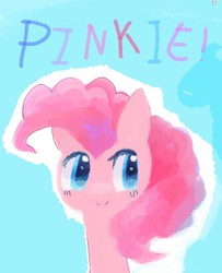 Size: 637x783 | Tagged: safe, artist:laurasrxfgcc, pinkie pie, g4, bust, female, looking away, name, portrait, smiling, solo