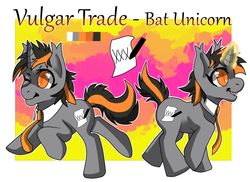 Size: 792x576 | Tagged: safe, artist:afterdarkpark, oc, oc only, oc:vulgar trade, bat pony, bat pony unicorn, hybrid, pony, unicorn, female, necktie