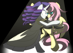 Size: 3600x2600 | Tagged: safe, artist:geraritydevillefort, fluttershy, rarity, pony, g4, bipedal, clothes, crossover, dancing, eye contact, female, high res, lesbian, looking at each other, phantom of the opera, ship:flarity, shipping, spotlight