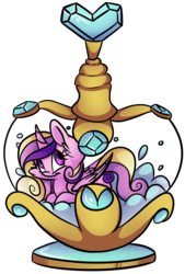 Size: 4812x7132 | Tagged: safe, artist:cutepencilcase, princess cadance, g4, absurd resolution, female, pony in a bottle, prone, simple background, smiling, solo, transparent background
