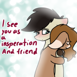 Size: 768x768 | Tagged: safe, artist:miocrapychaos, oc, oc only, oc:keith, comforting, hug, misspelling, text