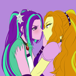 Size: 1000x1000 | Tagged: safe, artist:raika0306, adagio dazzle, aria blaze, equestria girls, g4, my little pony equestria girls: rainbow rocks, aria flat, blushing, delicious flat chest, female, gem, imminent kissing, jewelry, lesbian, necklace, ship:adaria, shipping, siren gem, tsundaria