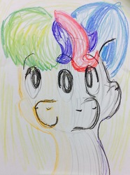 Size: 1423x1916 | Tagged: safe, artist:andandampersand, derpibooru exclusive, oc, oc only, oc:andandampersand, bust, doodles, multiple heads, portrait, three faces, three heads, three-headed pony, traditional art