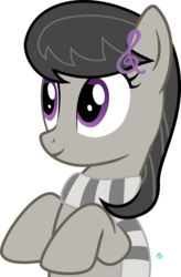 Size: 1613x2459 | Tagged: safe, artist:arifproject, octavia melody, earth pony, pony, g4, arif's wide eyes pone, clothes, cute, female, hair accessory, scarf, simple background, smiling, solo, tavibetes, transparent background, vector, wide eyes
