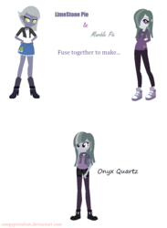 Size: 1002x1368 | Tagged: safe, artist:creepypastafran, limestone pie, marble pie, oc, oc:onyx quartz, equestria girls, g4, dead space, equestria girls-ified, female, fusion, fusion:limestone pie, fusion:marble pie, fusion:marblime, siblings, sisters, standing