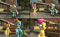 Size: 1200x750 | Tagged: safe, artist:b0rkinbad, rainbow dash, scootaloo, pegasus, anthro, plantigrade anthro, comic:the bet, g4, 3d, arm hooves, bipedal, comic, dialogue, gmod, source filmmaker