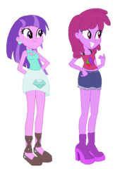 Size: 397x610 | Tagged: safe, artist:berrypunchrules, amethyst star, berry punch, berryshine, sparkler, equestria girls, g4, background human, belly button, clothes, cute, denim, equestria girls-ified, high heels, midriff, shoes, shorts, simple background, skirt, transparent background