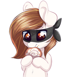 Size: 1336x1380 | Tagged: safe, artist:confetticakez, oc, oc only, oc:raven sun, pony, cinnamon bun, food, simple background, solo, thief, white background