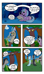 Size: 3000x5000 | Tagged: safe, artist:astroanimations, idw, discord, king sombra, radiant hope, comic:celestia's yearning, g4, cave, comic, male, raspberry, reformed sombra, ship:hopebra, shipping, straight, tongue out, tree
