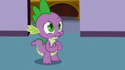 Size: 1366x768 | Tagged: safe, screencap, spike, dragon, g4, spike at your service, male, scrunchy face, solo