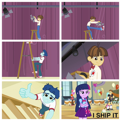 Size: 3264x3264 | Tagged: safe, edit, edited screencap, screencap, curly winds, heath burns, some blue guy, teddy t. touchdown, twilight sparkle, wiz kid, equestria girls, g4, my little pony equestria girls, high res, ship:wizwinds, shipper on deck, shipping, text, time to come together, twilight the shipper