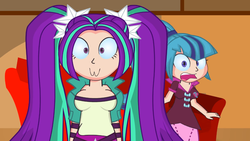 Size: 1366x768 | Tagged: safe, artist:soniclegacy1, aria blaze, sonata dusk, equestria girls, g4, human coloration, youtube link