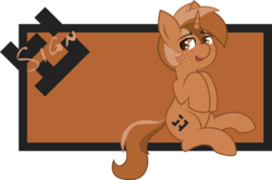 Size: 5143x3416 | Tagged: safe, artist:plone, oc, oc only, oc:sign, pony, unicorn, cutie mark, freckles, simple background, sitting, smiling, solo, transparent background, vector