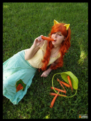 Size: 3456x4608 | Tagged: safe, artist:krazykari, carrot top, golden harvest, human, g4, basket, carrot, clothes, cosplay, costume, cute, cutie top, food, irl, irl human, photo, shirt, skirt, solo