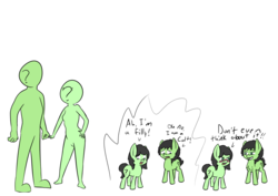 Size: 1414x1000 | Tagged: safe, artist:happy harvey, oc, oc only, oc:anon, oc:colt anon, oc:femanon, oc:filly anon, earth pony, human, pony, adult, age regression, blushing, chest fluff, colored, colt, cutie mark, discussion about dicks in the comments, female, female to male, filly, foal, grayscale, grin, human to pony, implied foalcon, implied sex, magic, male, male to female, monochrome, phone drawing, rule 63, shipping, shipping denied, simple background, smiling, transformation, transgender transformation, white background, worried