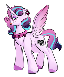 Size: 1024x1236 | Tagged: safe, artist:soft-arthropod, princess flurry heart, alicorn, pony, g4, choker, ear piercing, earring, female, goth, jewelry, necklace, older, piercing, princess emo heart, simple background, solo, spread wings