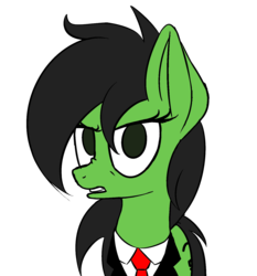 Size: 1400x1500 | Tagged: safe, artist:gsuus, edit, oc, oc only, oc:anon, oc:filly anon, angry, clothes, disgusted, female, front view, gritted teeth, looking at you, necktie, nose wrinkle, simple background, sketch, solo, suit, transparent background, upset
