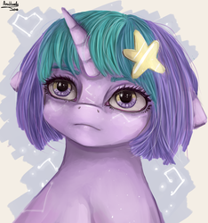 Size: 2900x3100 | Tagged: safe, artist:anuhanele, oc, oc only, oc:mokai, bust, high res, portrait, solo, stars