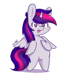 Size: 1024x1128 | Tagged: safe, artist:dsp2003, oc, oc only, oc:gleaming sparkle, alicorn, pony, alicorn oc, chibi, female, looking at you, offspring, open mouth, parent:twilight sparkle, simple background, solo, style emulation, transparent background