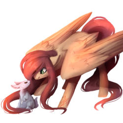 Size: 1000x1000 | Tagged: safe, artist:myralilth, angel bunny, fluttershy, g4, duo, eye contact, looking at each other, simple background, spread wings, transparent background