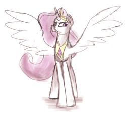 Size: 4268x4041 | Tagged: safe, artist:ivacatherianoid, princess celestia, alicorn, pony, g4, absurd resolution, drawalong, female, mlpds, simple background, sketch, solo, spread wings, white background