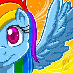 Size: 1200x1200 | Tagged: safe, artist:joshuadraws, rainbow dash, pegasus, pony, g4, female, looking at you, mare, signature, smiling, solo