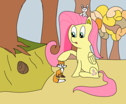 Size: 1372x1130 | Tagged: safe, artist:amateur-draw, angel bunny, fluttershy, fox, g4, 1000 hours in ms paint, forest, hole, ms paint