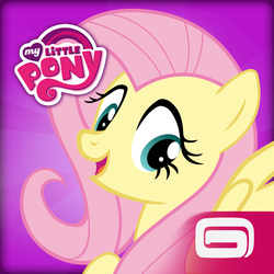 Size: 1024x1024 | Tagged: safe, gameloft, fluttershy, pegasus, pony, g4, my little pony: magic princess, official, app icon, cute, female, gameloft logo, icon, mare, my little pony logo, shyabetes, solo