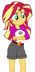 Size: 254x522 | Tagged: safe, artist:76859thomasreturn, sunset shimmer, equestria girls, g4, my little pony equestria girls: legend of everfree, clothes, female, not a vector, shorts, simple background, solo, transparent background, unamused