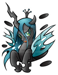 Size: 600x777 | Tagged: safe, artist:miszasta, queen chrysalis, changeling, changeling queen, g4, crown, female, jewelry, regalia, simple background, solo, tongue out, watermark