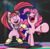 Size: 2000x1958 | Tagged: safe, artist:chopsticks, pacific glow, pinkie pie, earth pony, pony, g4, dance floor, dancing, duo, female, gradient background, pacifier, pigtails, pinkie clone, rave