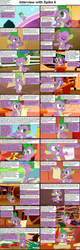 Size: 1282x4018 | Tagged: safe, spike, comic:celestia's servant interview, g4, book, caption, comic, cookie, cs captions, duster, food, high res, interview, male, parchment, ponyville, quill, solo