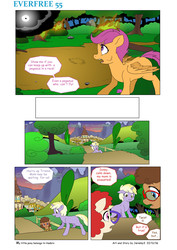 Size: 5784x8176 | Tagged: safe, artist:jeremy3, dinky hooves, scootaloo, twist, oc, oc:trissie, pony, comic:everfree, g4, absurd resolution, comic, comic sans