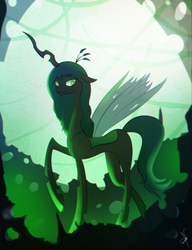 Size: 1661x2160 | Tagged: safe, artist:zidanemina, queen chrysalis, changeling, changeling queen, g4, crown, female, jewelry, looking at you, raised hoof, regalia, solo