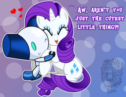 Size: 7099x5494 | Tagged: safe, artist:thebigchillqueen, rarity, pony, robot, unicorn, g4, absurd resolution, crossover, cute, duo, duo male and female, female, hug, male, raribetes, robotboy, robotboy (character)
