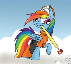 Size: 2000x1800 | Tagged: safe, artist:yourfavoritelove, rainbow dash, g4, clothes, community service, female, prison outfit, prisoner rd, solo, trash