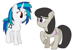 Size: 808x558 | Tagged: safe, artist:derphed, dj pon-3, octavia melody, vinyl scratch, earth pony, pony, unicorn, g4, .svg available, butt, cutie mark, female, hooves, horn, mare, plot, raised hoof, simple background, smiling, svg, transparent background, vector, wrong eye color