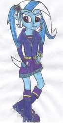 Size: 1672x3252 | Tagged: safe, artist:hazardstormstrike, trixie, equestria girls, g4, boots, clothes, female, high heel boots, hoodie, shirt, shoes, skirt, solo, traditional art