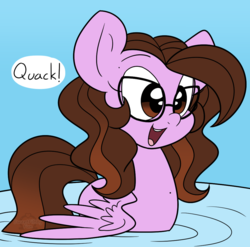 Size: 1014x1002 | Tagged: safe, artist:dativyrose, oc, oc only, oc:ivy rose, pegasus, pony, behaving like a bird, behaving like a duck, cute, glasses, open mouth, pegaduck, quack, smiling, solo, spread wings, swimming, water