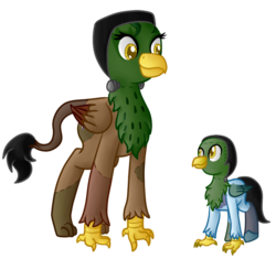 Size: 800x753 | Tagged: safe, artist:rainbowfeatherreplies, artist:timid tracks, oc, oc only, classical hippogriff, griffon, hippogriff, brother and sister, clothes, colt, costume, foal, frankenstein's monster, interspecies offspring, magical lesbian spawn, male, nightmare night, offspring, parent:gilda, parent:rainbow dash, parents:gildash, simple background, transparent background