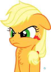 Size: 1800x2505 | Tagged: safe, artist:arifproject, applejack, monster pony, original species, tatzlpony, g4, angry, arif's angry pone, chest fluff, ears back, female, frown, glare, simple background, solo, species swap, tatzljack, transparent background, vector
