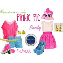 Size: 600x600 | Tagged: safe, pinkie pie, g4, belt, clothes, converse, dress, ear piercing, earring, high heels, jewelry, makeup, piercing, shirt, shoes, shorts, sneakers, wow