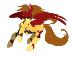 Size: 2300x1769 | Tagged: safe, artist:fly-sky-high, oc, oc only, oc:blaze saber, pegasus, pony, armor, blue eyes, chainmail, fantasy class, gold, knight, paladin, solo, spread wings, warrior